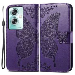 Embossing Mandala Flower Butterfly Leather Wallet Case for Oppo A79 5G - Dark Purple