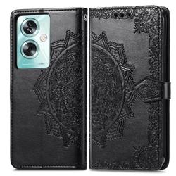 Embossing Imprint Mandala Flower Leather Wallet Case for Oppo A79 5G - Black