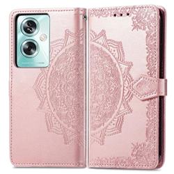 Embossing Imprint Mandala Flower Leather Wallet Case for Oppo A79 5G - Rose Gold