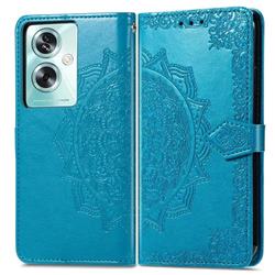 Embossing Imprint Mandala Flower Leather Wallet Case for Oppo A79 5G - Blue