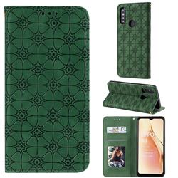 Intricate Embossing Four Leaf Clover Leather Wallet Case for Oppo A8 - Blackish Green