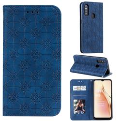 Intricate Embossing Four Leaf Clover Leather Wallet Case for Oppo A8 - Dark Blue