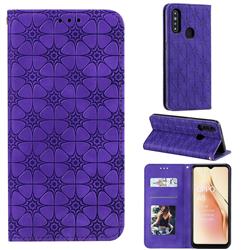 Intricate Embossing Four Leaf Clover Leather Wallet Case for Oppo A8 - Purple
