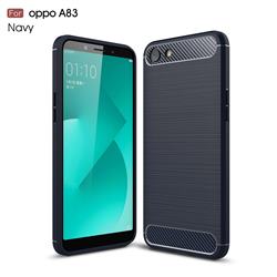 Luxury Carbon Fiber Brushed Wire Drawing Silicone TPU Back Cover for Oppo A83 - Navy