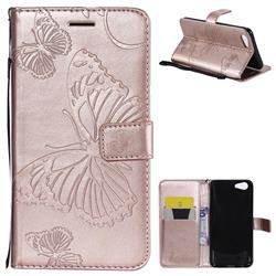Embossing 3D Butterfly Leather Wallet Case for Oppo A83 - Rose Gold
