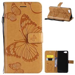 Embossing 3D Butterfly Leather Wallet Case for Oppo A83 - Yellow