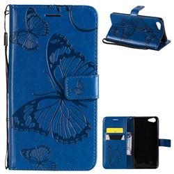 Embossing 3D Butterfly Leather Wallet Case for Oppo A83 - Blue
