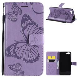Embossing 3D Butterfly Leather Wallet Case for Oppo A83 - Purple