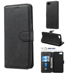 Retro Calf Matte Leather Wallet Phone Case for Oppo A83 - Black