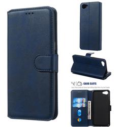 Retro Calf Matte Leather Wallet Phone Case for Oppo A83 - Blue