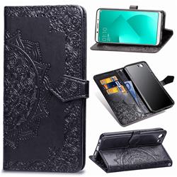 Embossing Imprint Mandala Flower Leather Wallet Case for Oppo A83 - Black