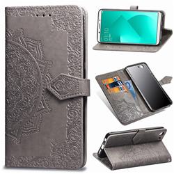 Embossing Imprint Mandala Flower Leather Wallet Case for Oppo A83 - Gray