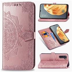 Embossing Imprint Mandala Flower Leather Wallet Case for Oppo A91 - Rose Gold