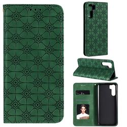 Intricate Embossing Four Leaf Clover Leather Wallet Case for Oppo A91 - Blackish Green