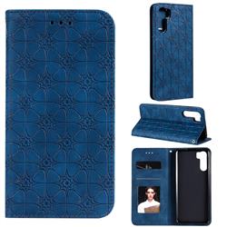 Intricate Embossing Four Leaf Clover Leather Wallet Case for Oppo A91 - Dark Blue