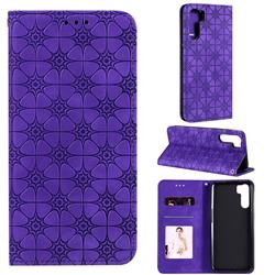 Intricate Embossing Four Leaf Clover Leather Wallet Case for Oppo A91 - Purple