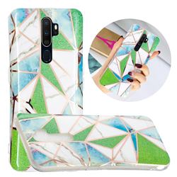 Green Triangle Painted Marble Electroplating Protective Case for Oppo A9 (2020)
