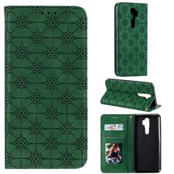 Intricate Embossing Four Leaf Clover Leather Wallet Case for Oppo A9 (2020) - Blackish Green