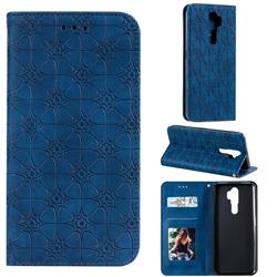 Intricate Embossing Four Leaf Clover Leather Wallet Case for Oppo A9 (2020) - Dark Blue