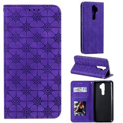 Intricate Embossing Four Leaf Clover Leather Wallet Case for Oppo A9 (2020) - Purple