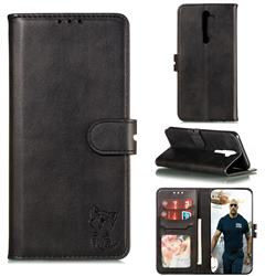 Embossing Happy Cat Leather Wallet Case for Oppo A9 (2020) - Black