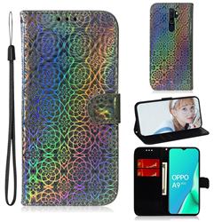 Laser Circle Shining Leather Wallet Phone Case for Oppo A9 (2020) - Silver