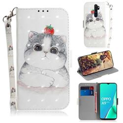 Cute Tomato Cat 3D Painted Leather Wallet Phone Case for Oppo A9 (2020)