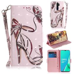 Butterfly High Heels 3D Painted Leather Wallet Phone Case for Oppo A9 (2020)