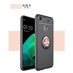 Auto Focus Invisible Ring Holder Soft Phone Case for Oppo F5 - Black Gold