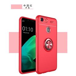 Auto Focus Invisible Ring Holder Soft Phone Case for Oppo F5 - Red