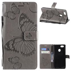 Embossing 3D Butterfly Leather Wallet Case for Oppo F5 - Gray