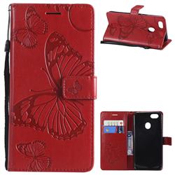 Embossing 3D Butterfly Leather Wallet Case for Oppo F5 - Red