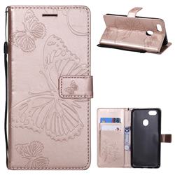 Embossing 3D Butterfly Leather Wallet Case for Oppo F5 - Rose Gold