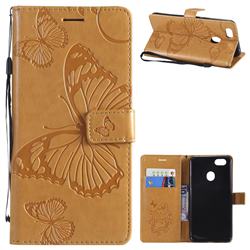 Embossing 3D Butterfly Leather Wallet Case for Oppo F5 - Yellow