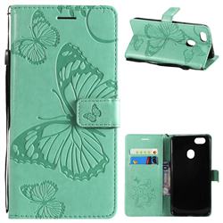 Embossing 3D Butterfly Leather Wallet Case for Oppo F5 - Green