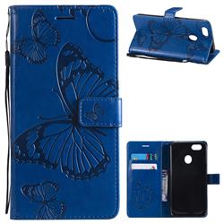 Embossing 3D Butterfly Leather Wallet Case for Oppo F5 - Blue