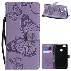 Embossing 3D Butterfly Leather Wallet Case for Oppo F5 - Purple