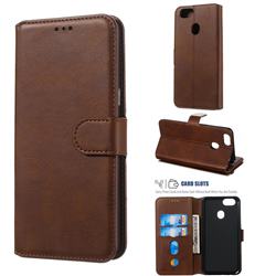 Retro Calf Matte Leather Wallet Phone Case for Oppo F5 - Brown