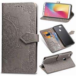 Embossing Imprint Mandala Flower Leather Wallet Case for Oppo F5 - Gray