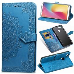 Embossing Imprint Mandala Flower Leather Wallet Case for Oppo F5 - Blue