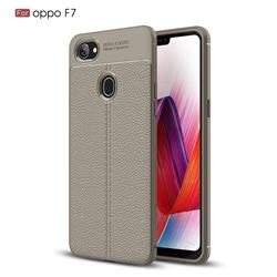 Luxury Auto Focus Litchi Texture Silicone TPU Back Cover for Oppo F7 - Gray