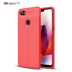 Luxury Auto Focus Litchi Texture Silicone TPU Back Cover for Oppo F7 - Red