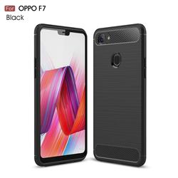 Luxury Carbon Fiber Brushed Wire Drawing Silicone TPU Back Cover for Oppo F7 - Black