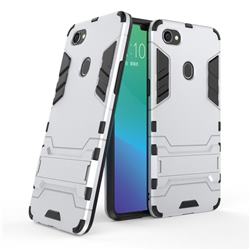 Armor Premium Tactical Grip Kickstand Shockproof Dual Layer Rugged Hard Cover for Oppo F7 - Silver