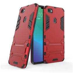 Armor Premium Tactical Grip Kickstand Shockproof Dual Layer Rugged Hard Cover for Oppo F7 - Wine Red