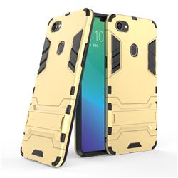 Armor Premium Tactical Grip Kickstand Shockproof Dual Layer Rugged Hard Cover for Oppo F7 - Golden