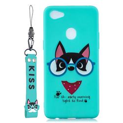 Green Glasses Dog Soft Kiss Candy Hand Strap Silicone Case for Oppo F7
