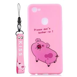 Pink Cute Pig Soft Kiss Candy Hand Strap Silicone Case for Oppo F7