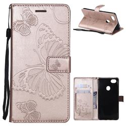 Embossing 3D Butterfly Leather Wallet Case for Oppo F7 - Rose Gold