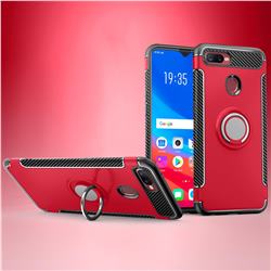 Armor Anti Drop Carbon PC + Silicon Invisible Ring Holder Phone Case for Oppo F9 (F9 Pro) - Red